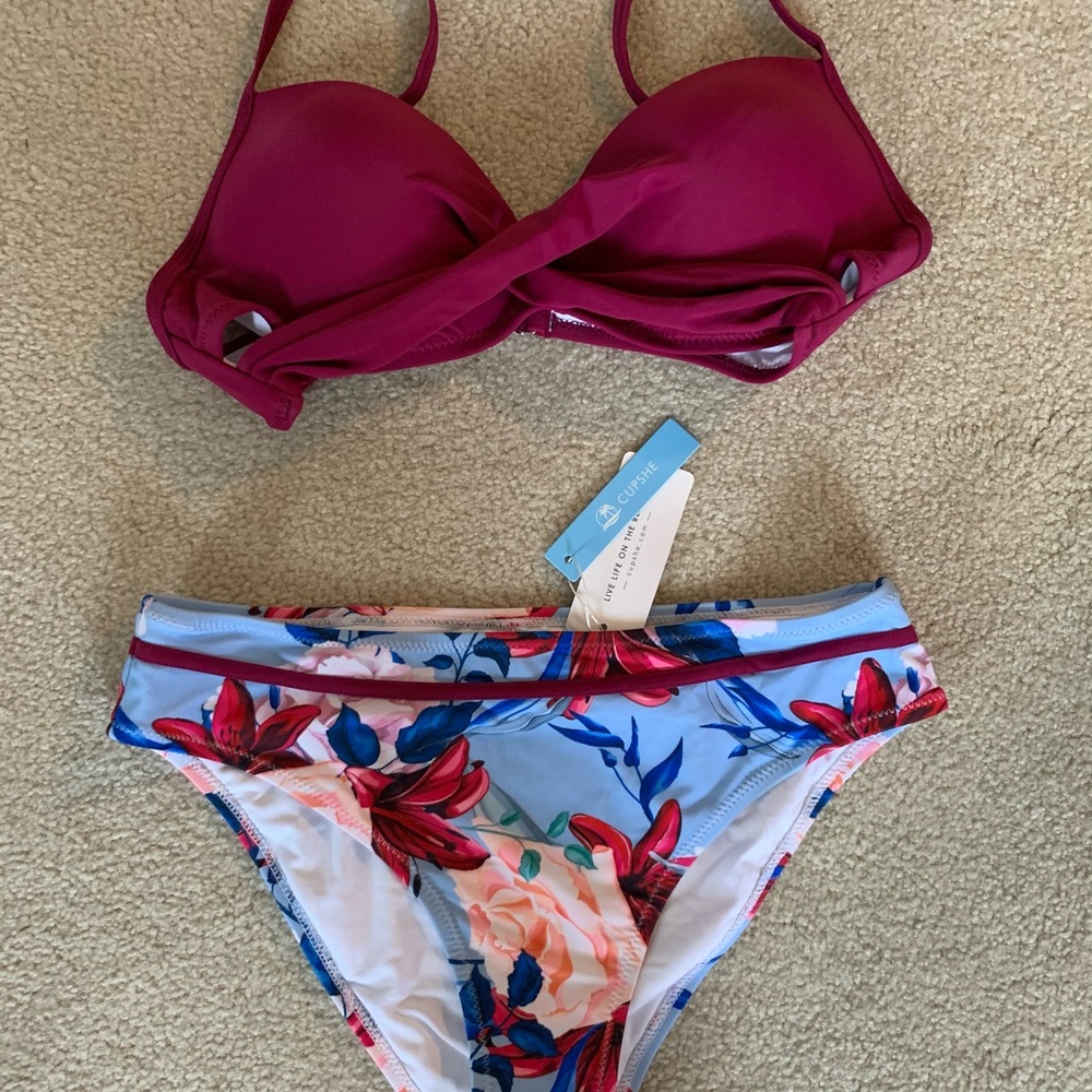 Cupshe Plum And Floral Wrap Bikini